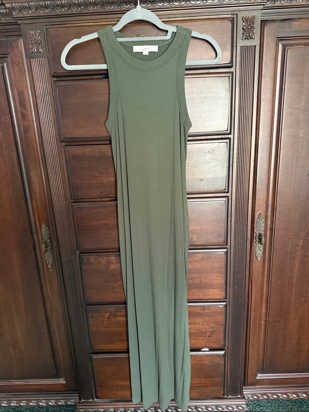 LOFT Olive Ribbed Tank Maxi Dress
